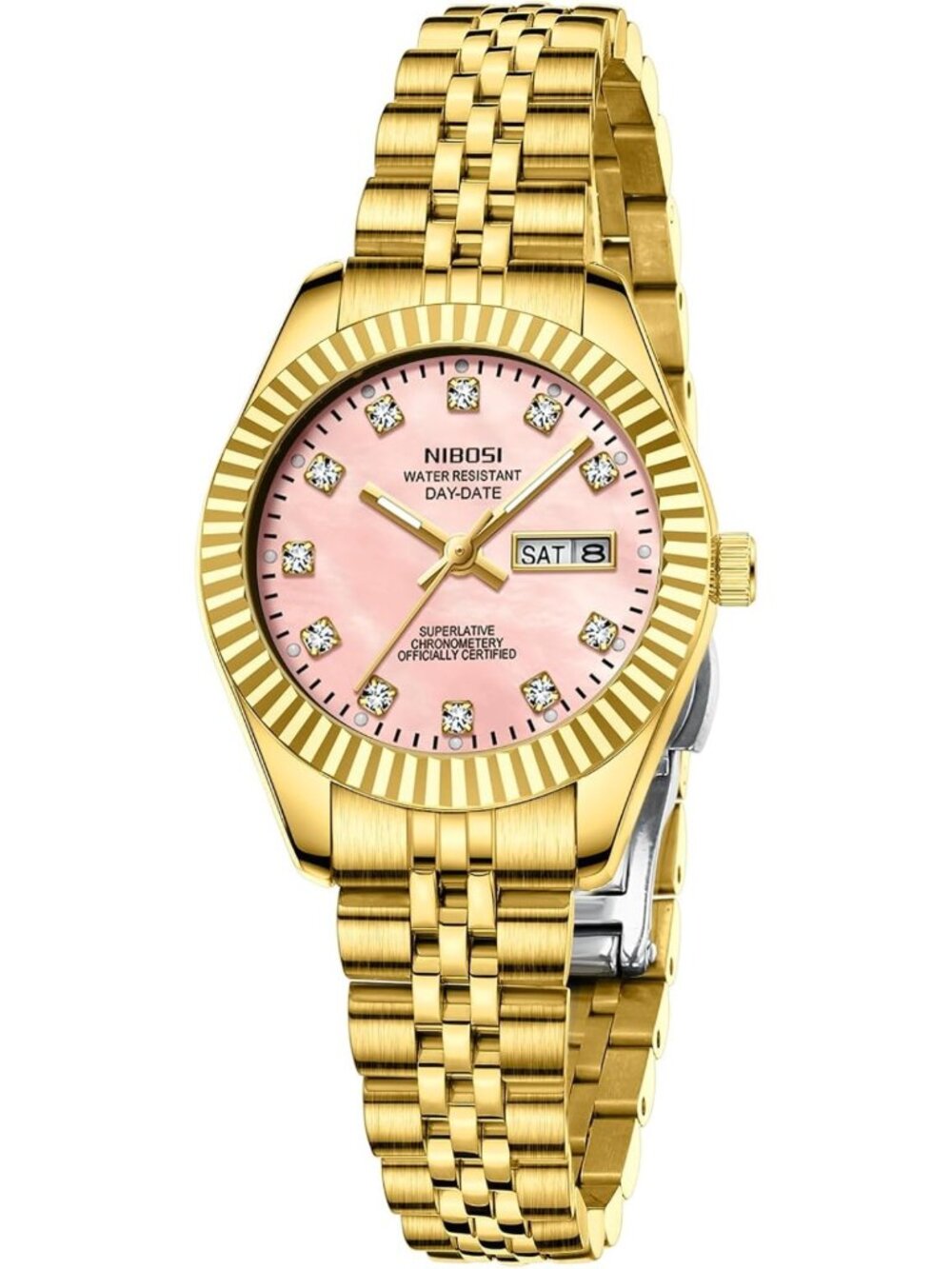 Stylish Women's Analog Quartz Watch - Gold & Silver Stainless Steel, Day Date